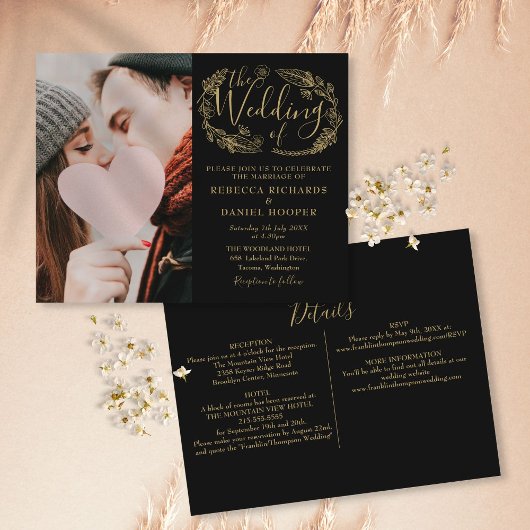 Budget Wedding Black Gold Details Foto Einladung