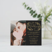 Budget Wedding Black Gold Details Foto Einladung (Stehend Vorderseite)