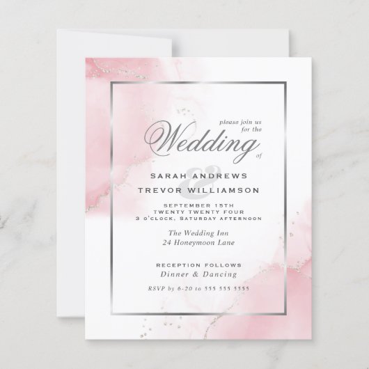 Budget Wedding Blush Pink Silver Abstrakt (Vorderseite)