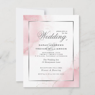 Budget Wedding Blush Pink Silver Abstrakt Einladung