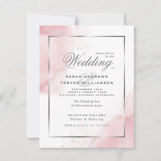 Budget Wedding Blush Pink Silver Abstrakt Einladung (Vorderseite)