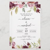 Budget Wedding Burgundy Pink Blues Einladung (Vorne/Hinten)