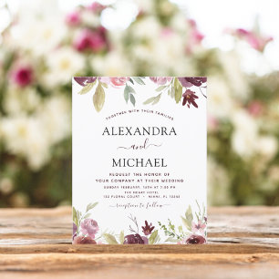 Budget Wedding Burgundy Pink Blues Einladung