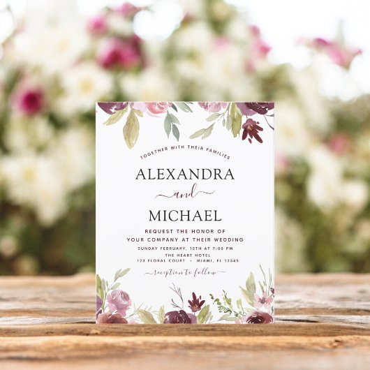 Budget Wedding Burgundy Pink Blues Einladung