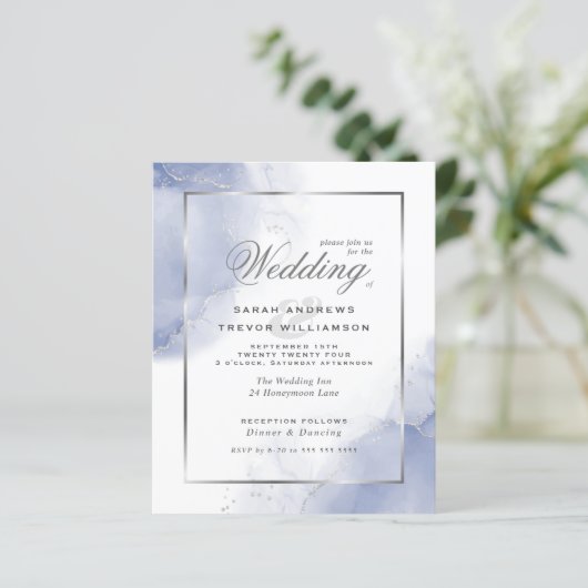 Budget Wedding Cornflower Blue Silver Abstrakt (Stehend Vorderseite)