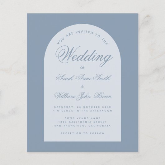 Budget Wedding Dusty Blue Arch Script Einladung (Vorderseite)