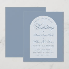 Budget Wedding Dusty Blue Arch Script Einladung