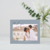 Budget Wedding Dusty Blue Foto Vielen Dank Karten (Stehend Vorderseite)