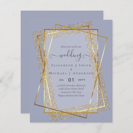 BUDGET WEDDING EINLADUNGEN Gold Glitter Geometric (Vorne/Hinten)