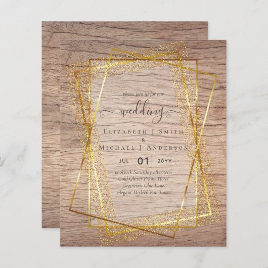 BUDGET WEDDING EINLADUNGEN Gold Glitter Geometric (Vorne/Hinten)