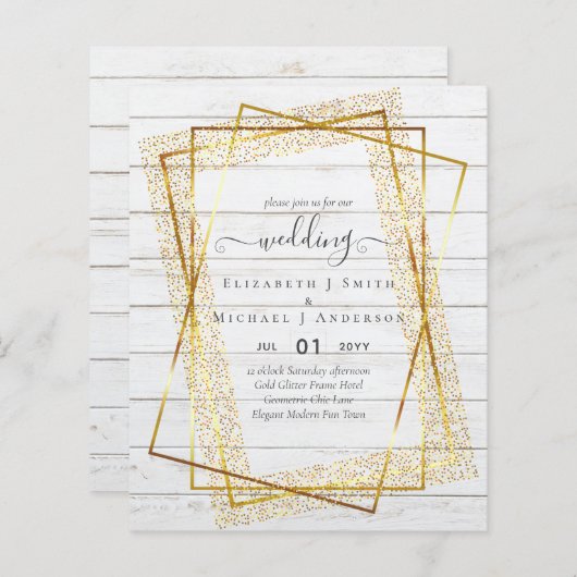 BUDGET WEDDING EINLADUNGEN Gold Glitter Geometric (Vorne/Hinten)