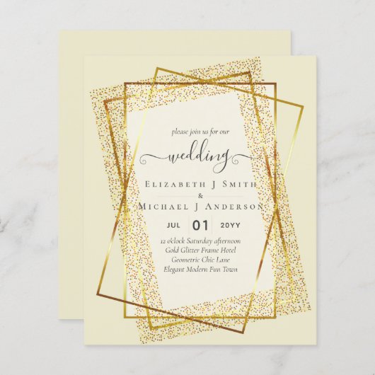 BUDGET WEDDING EINLADUNGEN Gold Glitter Geometric (Vorne/Hinten)