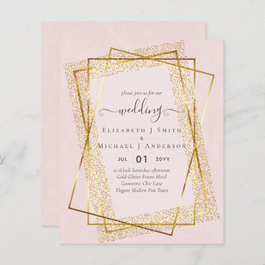 BUDGET WEDDING EINLADUNGEN Gold Glitter Geometric (Vorne/Hinten)