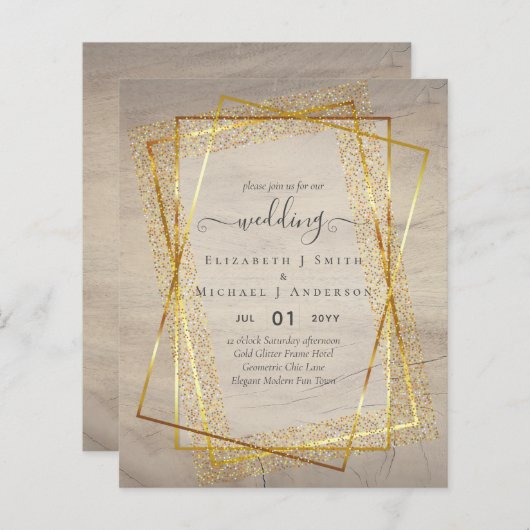 BUDGET WEDDING EINLADUNGEN Gold Glitter Geometric (Vorne/Hinten)