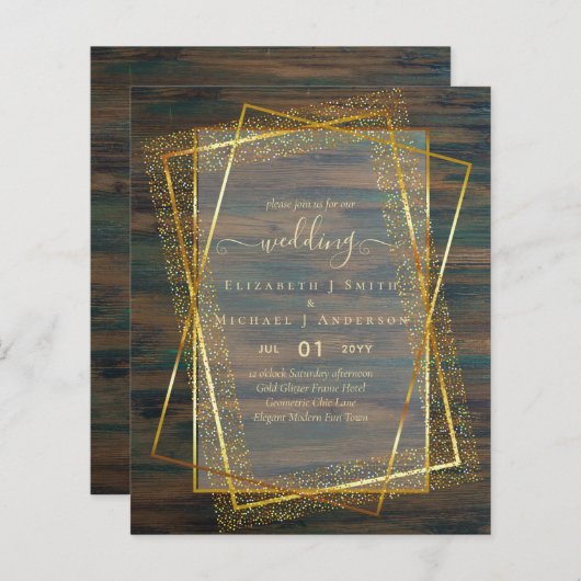 BUDGET WEDDING EINLADUNGEN Gold Glitter Geometric (Vorne/Hinten)