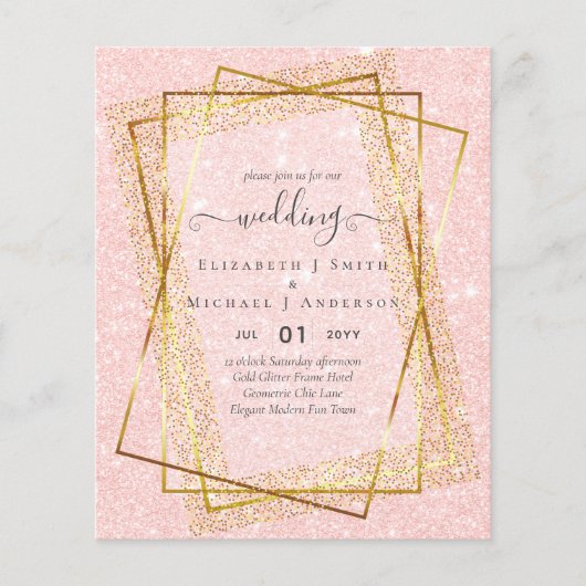 BUDGET WEDDING EINLADUNGEN Gold Glitter Geometric Flyer (Vorne)