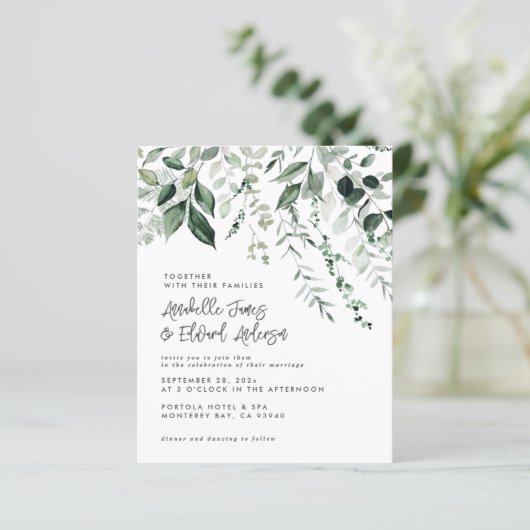 Budget Wedding Eukalyptus Details, Einladung chic (Stehend Vorderseite)