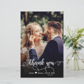 Budget Wedding Foto Calligraphy Danke Karte (Stehend Vorderseite)