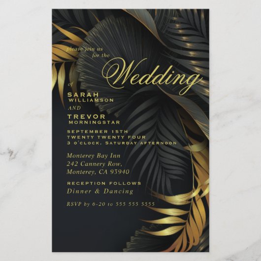 Budget Wedding Gold und Black Tropical Blätter (Vorderseite)
