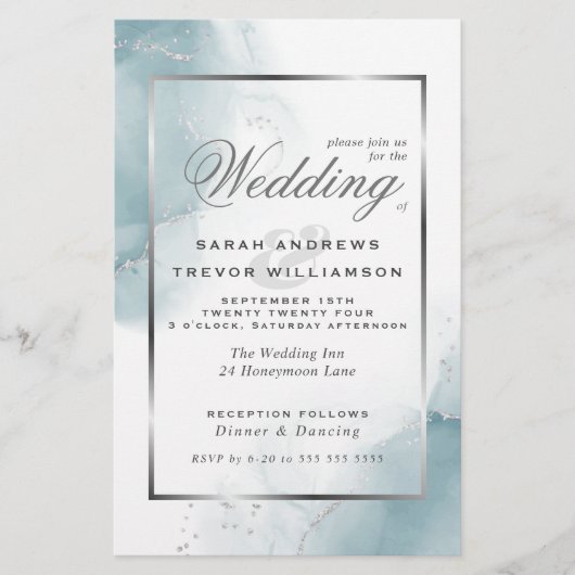 Budget Wedding Light Aquamarin Blue Silver Abstrak (Vorderseite)