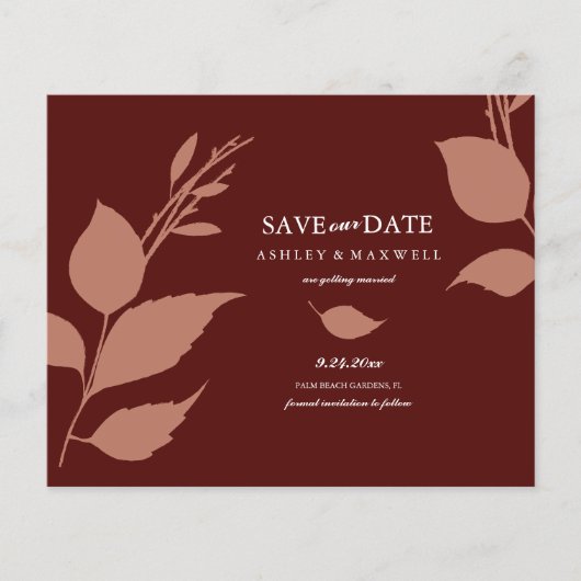 Budget Wedding Maroon Save the Date Flyer (Vorne)