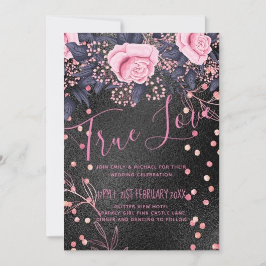 Budget Wedding Metallic Look Rosegold Pink Floral (Vorderseite)