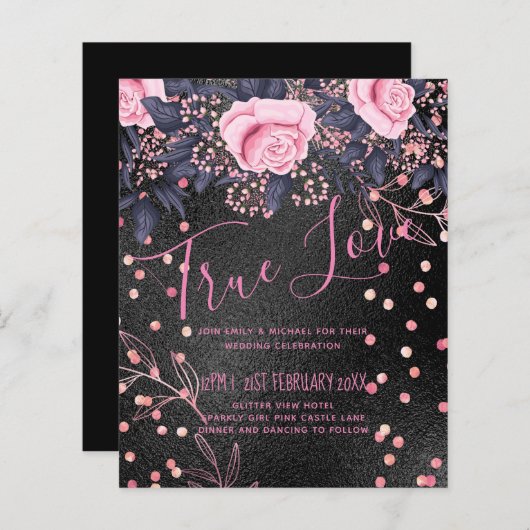 Budget Wedding Metallic Look Rosegold Pink Floral (Vorne/Hinten)