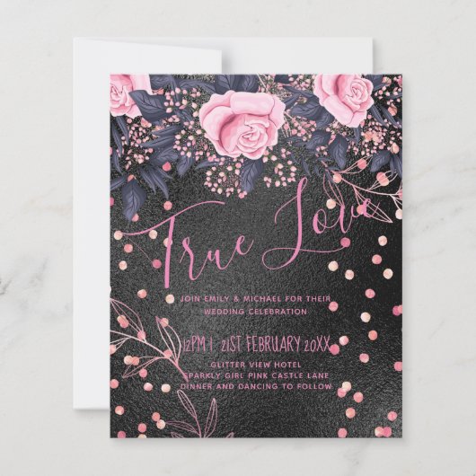 Budget Wedding Metallic Look Rosegold Pink Floral (Vorderseite)