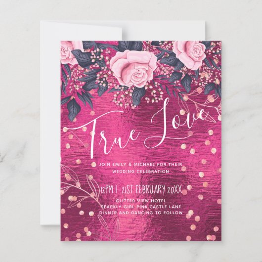 Budget Wedding Metallic Look Rosegold Pink Floral (Vorderseite)
