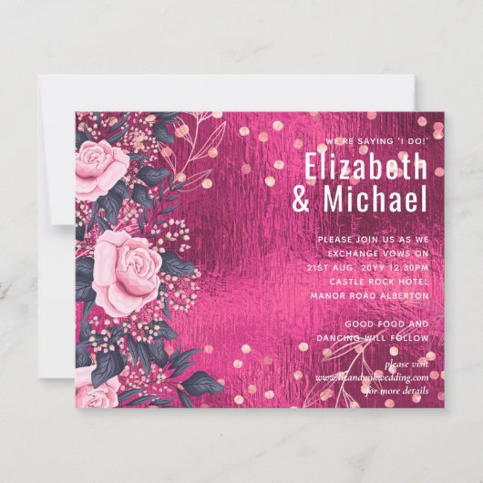 Budget Wedding Metallic Look Rosegold Pink Floral (Vorderseite)