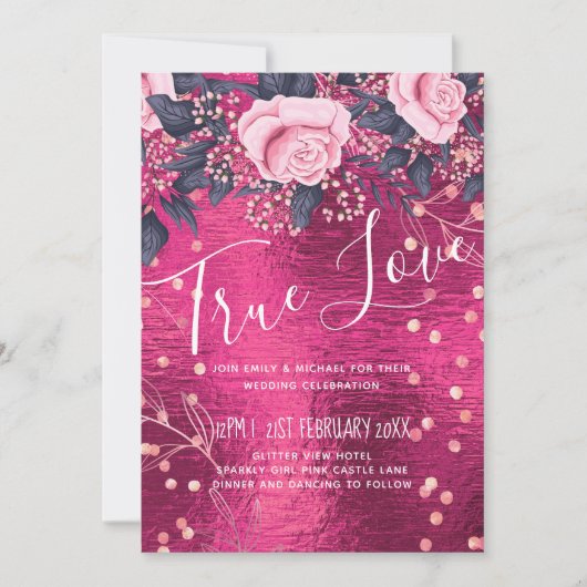 Budget Wedding Metallic Look Rosegold Pink Floral (Vorderseite)