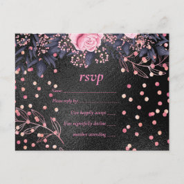 Budget Wedding Metallic Look Rosegold Pink Floral Einladungspostkarte