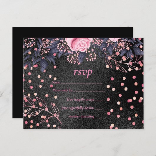 Budget Wedding Metallic Look Rosegold Pink Floral Einladungspostkarte (Vorne/Hinten)