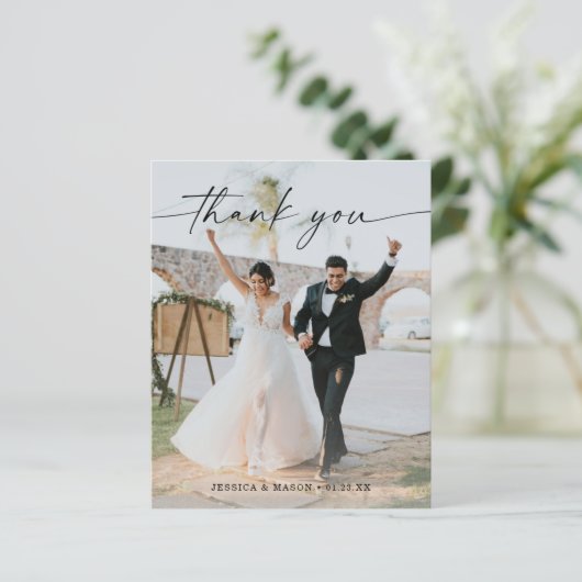 Budget Wedding Modern Dankeschön Card mit Foto (Stehend Vorderseite)