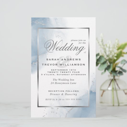 Budget Wedding Powder Blue Silver Abstrakt (Stehend Vorderseite)