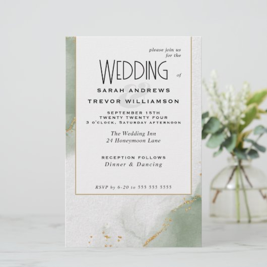 Budget Wedding Sage Green Abstrakt Skies (Stehend Vorderseite)