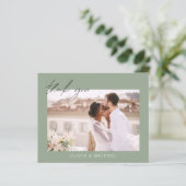 Budget Wedding Sage Green Foto Vielen Dank Karten (Stehend Vorderseite)