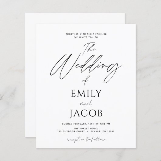 Budget Wedding Schwarz-weiß Script Typografy (Vorne/Hinten)