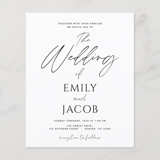 Budget Wedding Schwarz-weiß Script Typografy Flyer (Vorne)