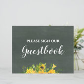 Budget Wedding Sign Gästebuch Chalk Sonnenblumen (Stehend Vorderseite)