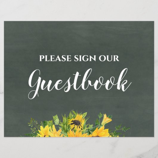 Budget Wedding Sign Gästebuch Chalk Sonnenblumen (Vorderseite)