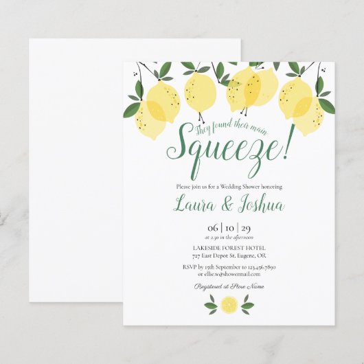 Budget WeddingShower Main Squeeze Lemon Einladung (Vorne/Hinten)