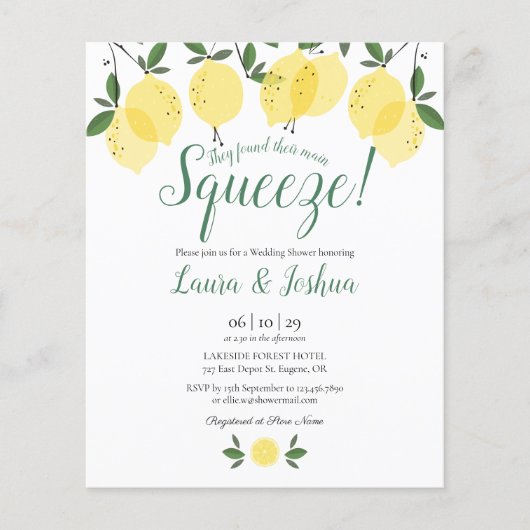 Budget WeddingShower Main Squeeze Lemon Einladung (Vorderseite)