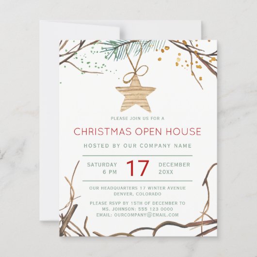 Budget Weihnachten Moderne Open House Einladung (Vorderseite)