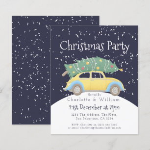 BUDGET Weihnachten Party Gelbe Autos Baum Einladun