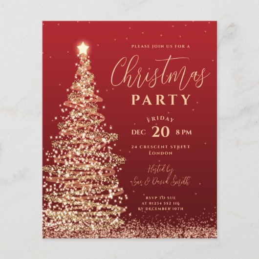 Budget Weihnachtsbaum Party Roter Urlaub Einladung (Vorderseite)