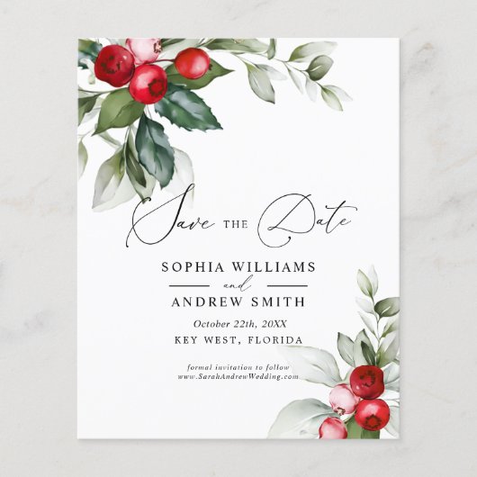 BUDGET Weihnachtsgrün & Rot Save the Date (Vorderseite)