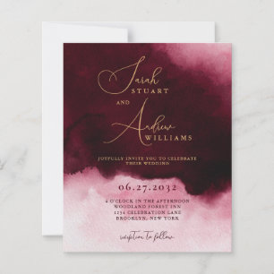 BUDGET Weinrotes Wasserfarben-Goldschrift-Hochzeit