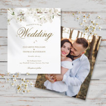 Budget-Weiß-Blüten-Foto-Hochzeitseinladung