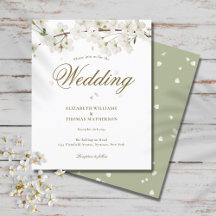 Budget Weiße Blüten-Hochzeitseinladung
